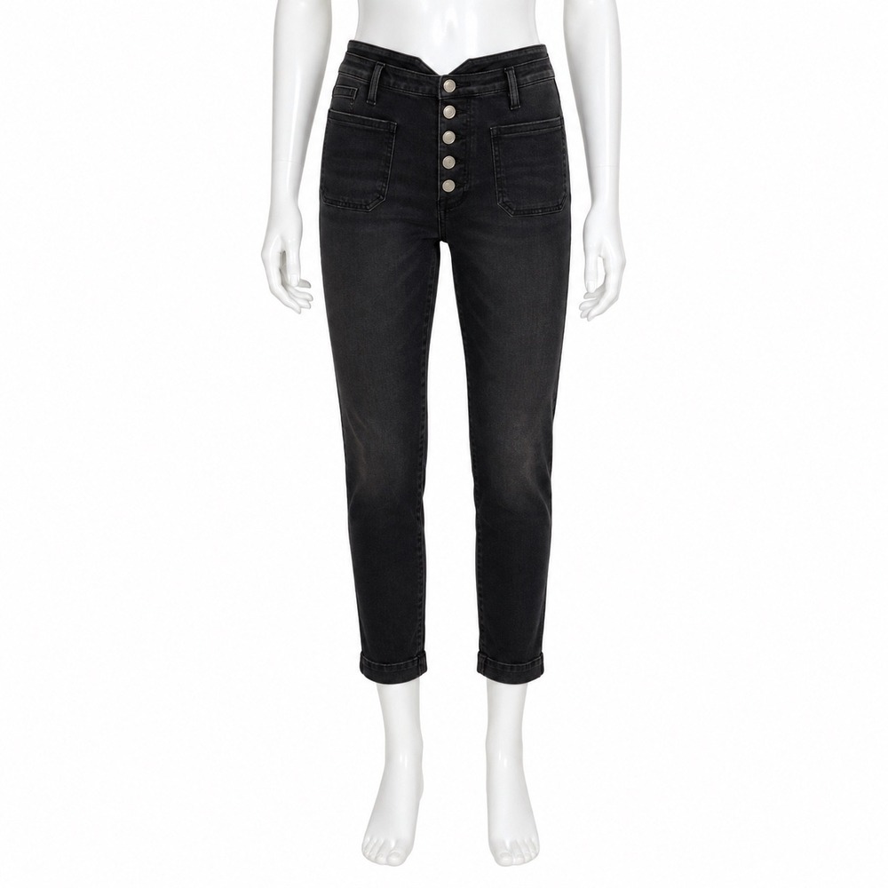 Anthropologie Pilcro High Rise Slim Utility Jeans Women's 27 Black Button Front